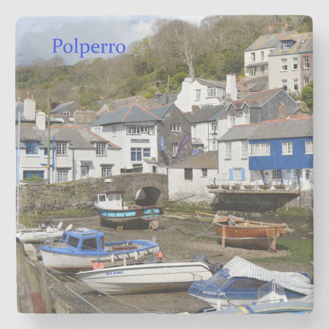 Polperro Cornwall England Low Tide Stone Coaster (Front)