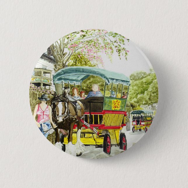 'Polperro Horse Bus' Button (Front)
