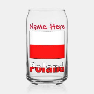 Polska and Polish Flag Red Personalisation  Can Glass