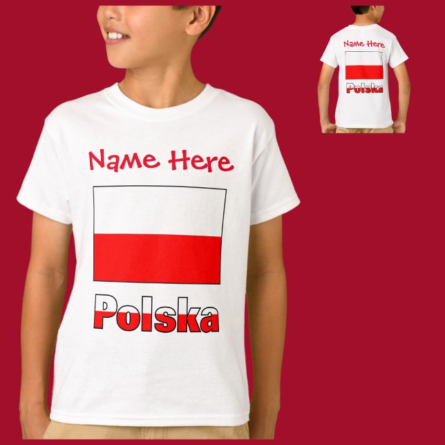 Polska and Polish Flag Red Personalisation  T-Shirt (Creator Uploaded)