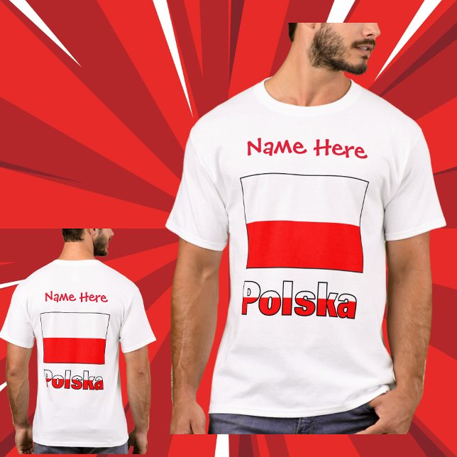 Polska and Polish Flag Red Personalisation  T-Shirt (Creator Uploaded)