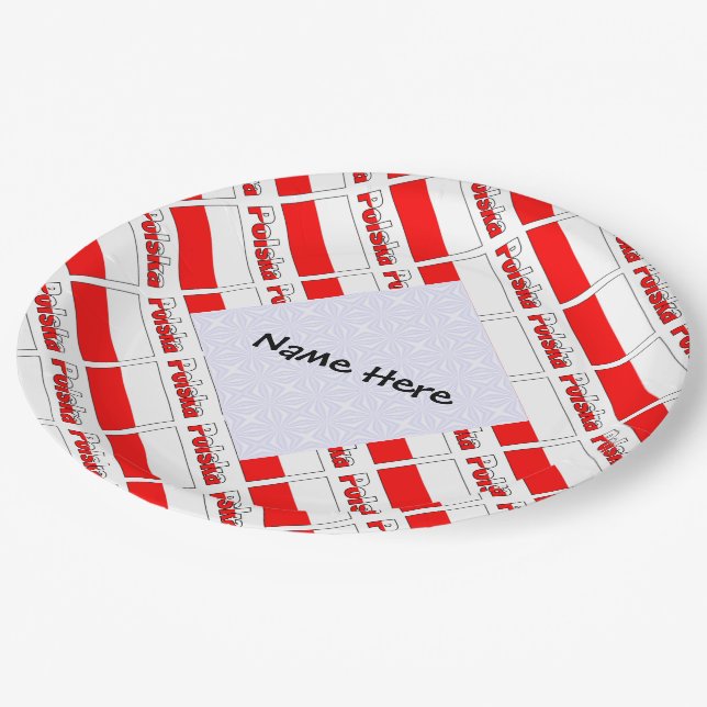 Polska and Polish Flag Tiled Personalised  Paper Plate (Angled)
