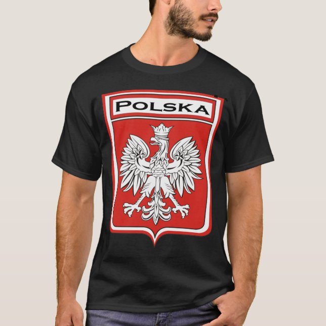 polska-dark, Polska Shield / Polish Flag T-Shirt (Front)