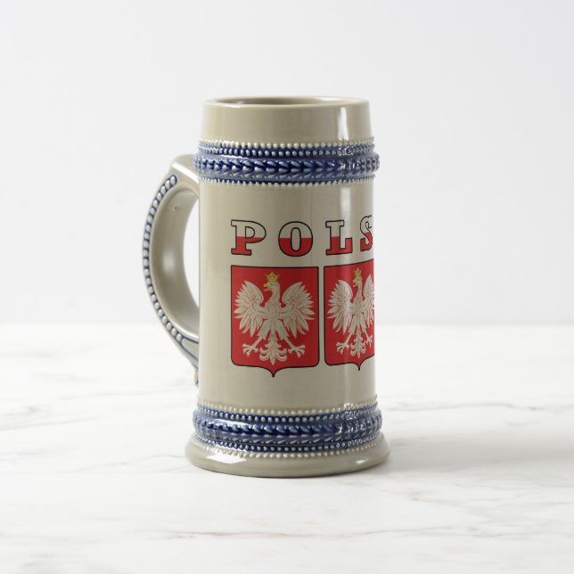 Polska Eagle Flag Shields Beer Stein (Front Left)
