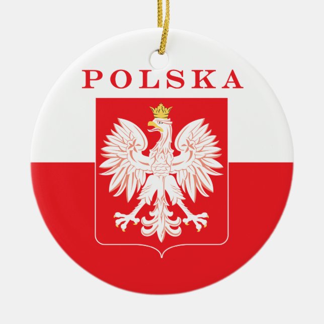 Polska Eagle Red Shield Ceramic Tree Decoration (Front)