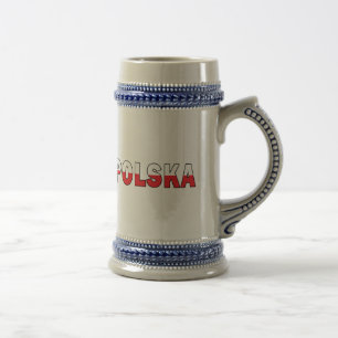 Polska in Polish Flag Colours Beer Stein