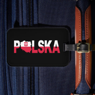 Polska Poland Flag Map Lettering Luggage Tag