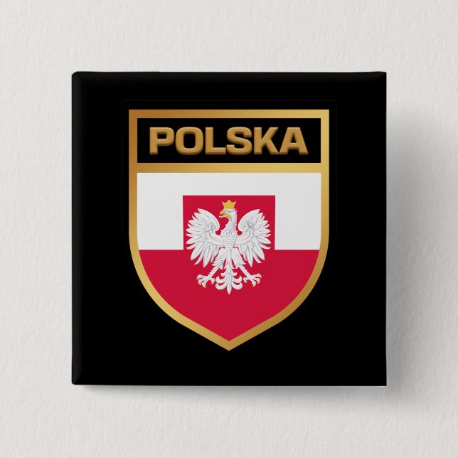 Polska / Poland Flag Shield & Emblem 15 Cm Square Badge (Front)