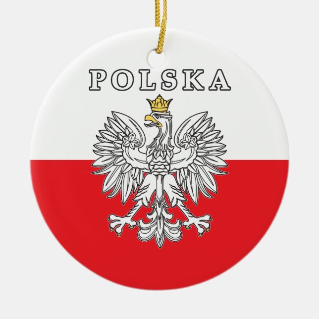 Polska With Polish Eagle Ceramic Tree Decoration (Front)