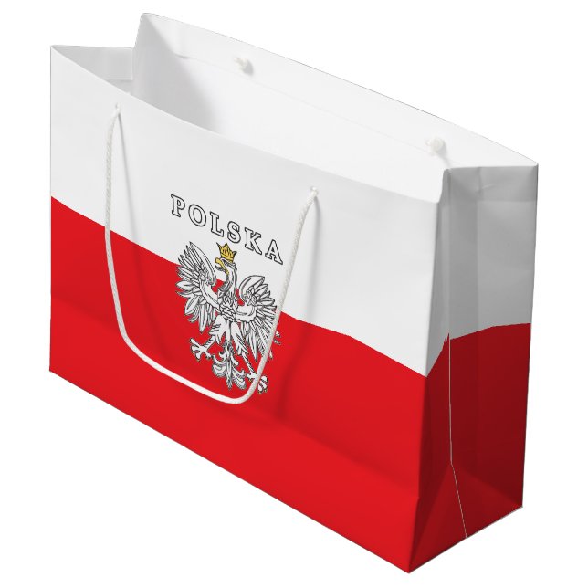 Polska With Polish Eagle Large Gift Bag (Front Angled)