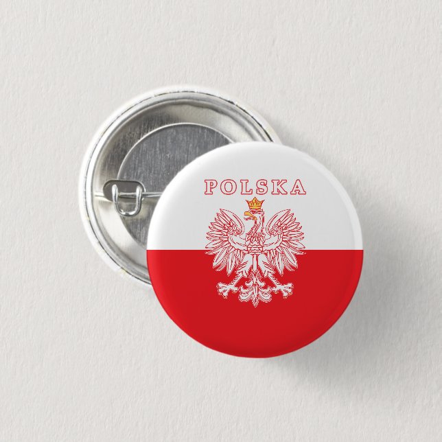 Polska With Red Polish Eagle 3 Cm Round Badge (Front & Back)
