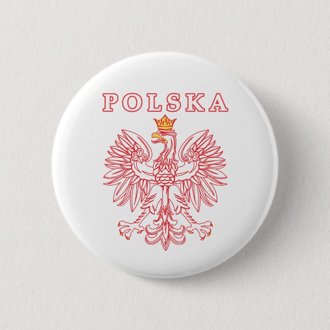 Polska With Red Polish Eagle 6 Cm Round Badge (Front)