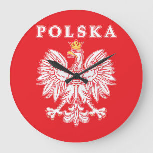 Polska With Red Polish Eagle Large Clock