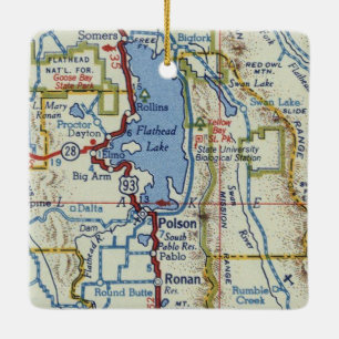 Polson MT Vintage Map Ceramic Ornament