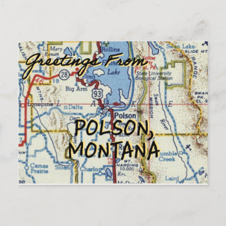 Polson MT Vintage Map Postcard