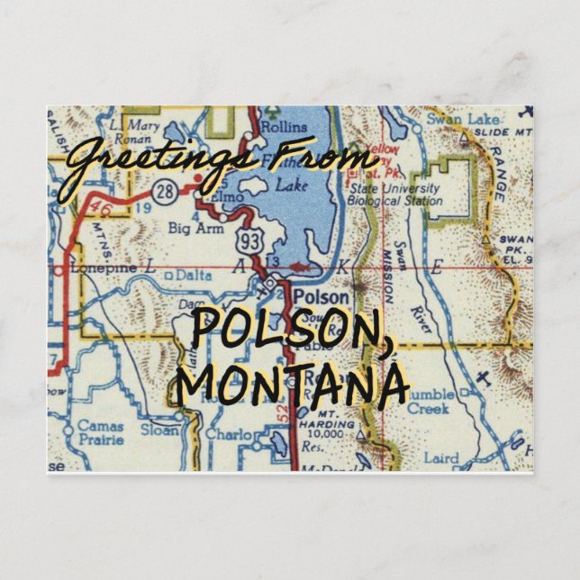 Polson MT Vintage Map Postcard (Front)