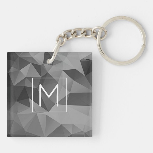 Poly Geometric Black Grey Design Initial Abstract  Key Ring (Back)