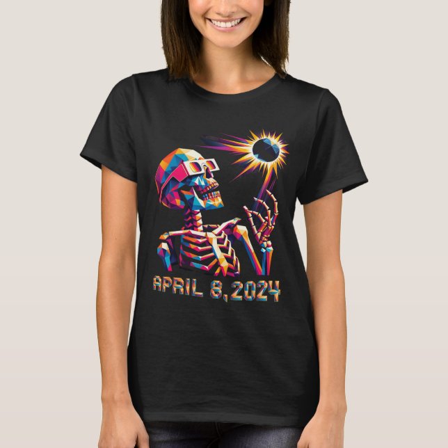 Poly Total Eclipse April 8th 2024 Skeleton  T-Shirt (Front)