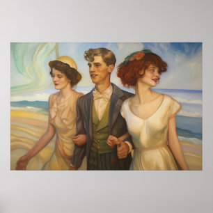 Polyamorous triad on the beach poster