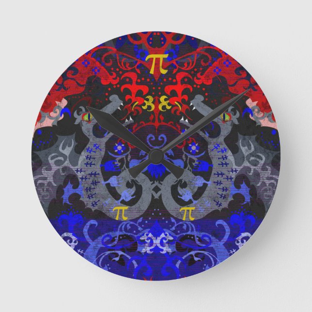 Polyamory Dragon Damask in Poly Pride Flag Colors Round Clock (Front)