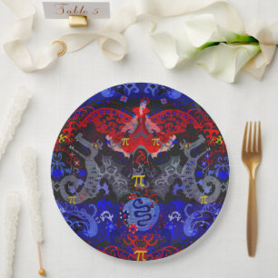 Polyamory Dragon Damask in Poly Pride Flag Colours Paper Plate