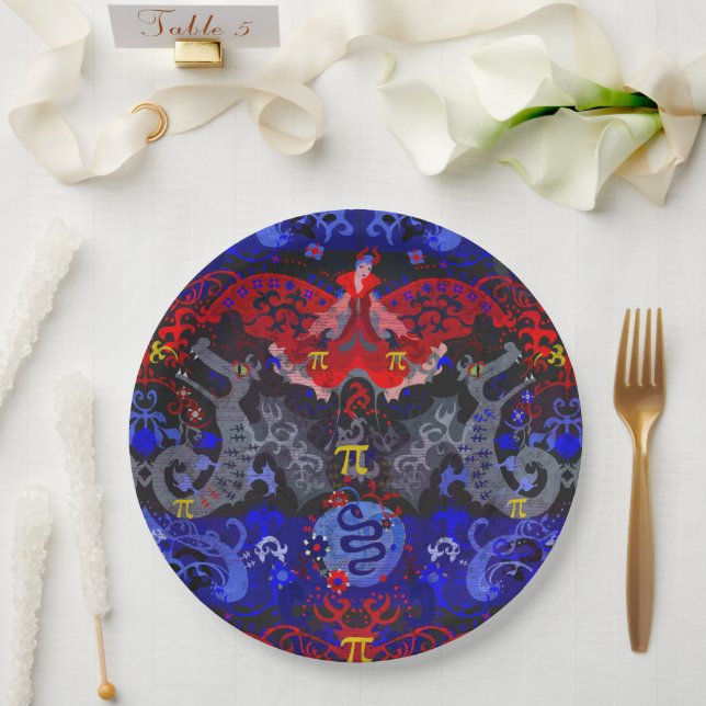 Polyamory Dragon Damask in Poly Pride Flag Colours Paper Plate (Wedding)