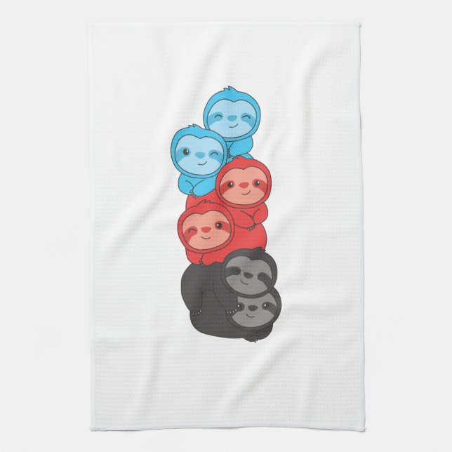 Polyamory Flag Pride Lgbtq Cute Sloth Pile Tea Towel (Vertical)