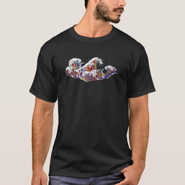 Polyamory Pride Japanese Waves Poly LGBTQ Polyamor T-Shirt (Front)