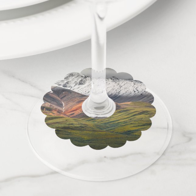 Polychrome mountain, Denali NP, Alaska Wine Glass Tag (Close Up)