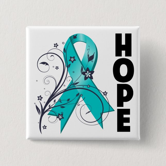 Polycystic Kidney Disease Floral Hope Ribbon 15 Cm Square Badge (Front)