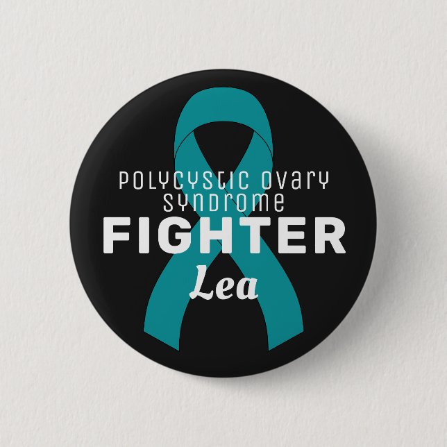 Polycystic Ovary Syndrome Ribbon Black Button (Front)