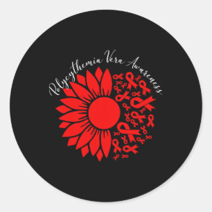 Polycythemia Vera Awareness Red Sunflower Mpn Bloo Classic Round Sticker
