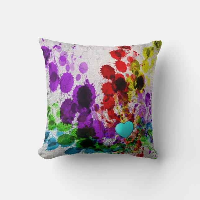 Polyester Throw Pillow 16" x 16" - Heart Splatter (Front)