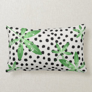 Polyester Throw Pillow, Polka Dot/Green Leaf Lumbar Cushion