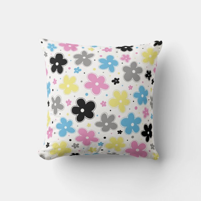 Polygender Pride Flag Flowers Doodle Pastel Cushion (Front)
