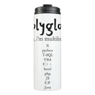 Polyglot Multilingual Customisable Coding Language Thermal Tumbler
