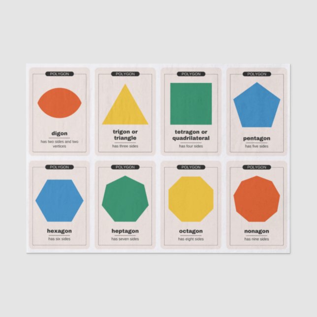 Polygon Flashcards for Kids – Learn Shapes & Sides Tissue Paper (Front)
