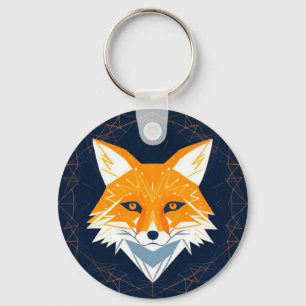 Polygon Fox Illustration with Celestial Ornament Key Ring