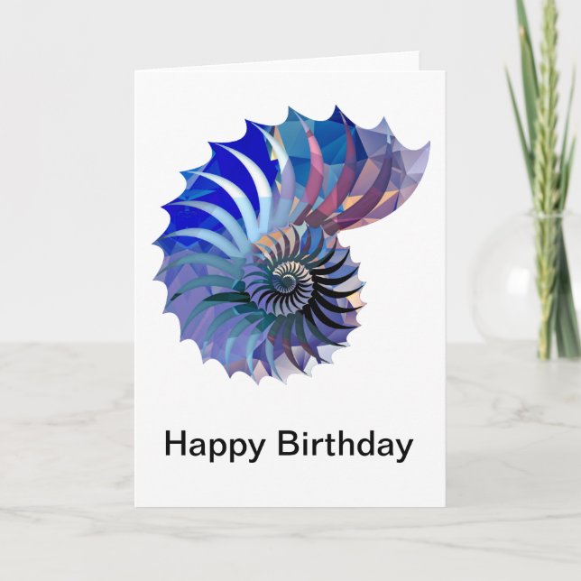 Polygon Mosaic Nautilus Shell Blue & Purple Card (Front)