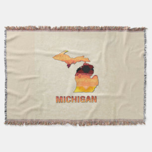 Polygon Mosaic Parchment Map MICHIGAN Throw Blanket