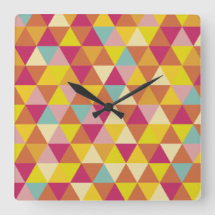 Polygon Multi colour Triangles in Geometrical Square Wall Clock