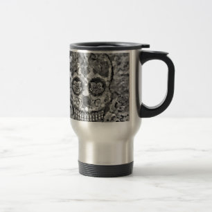 Polygon Skull black white Travel Mug