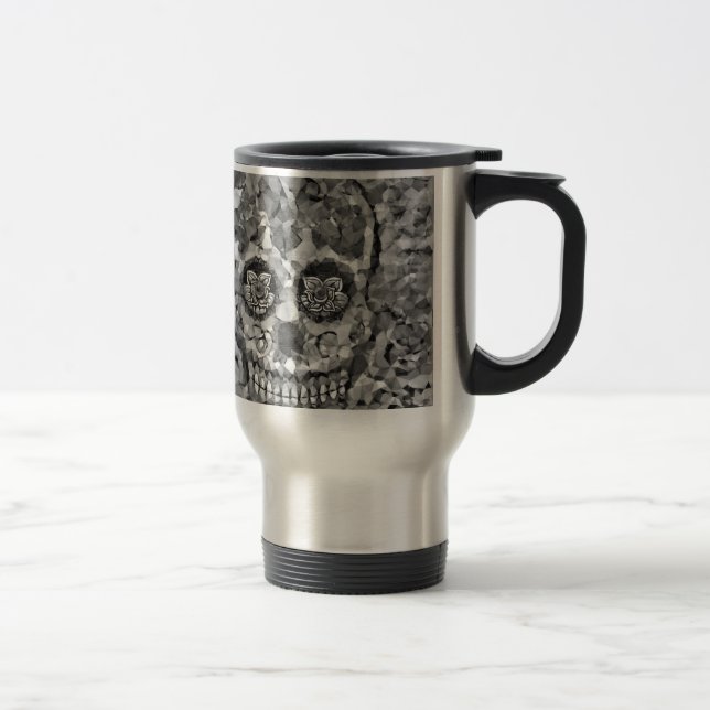 Polygon Skull black white Travel Mug (Right)