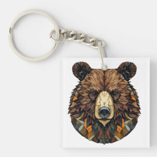 Polygonal Art of a Bear's Face Key Ring