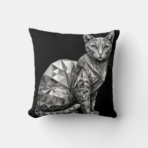 Polygonal Artwork of a Cat Showing Geometric Desig Cushion