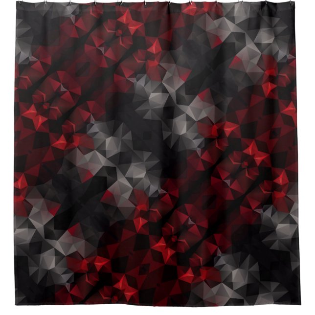 Polygonal , black and red shower curtain (Front)