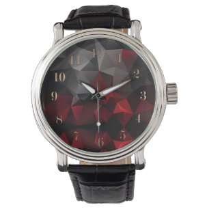 Polygonal , black and red watch
