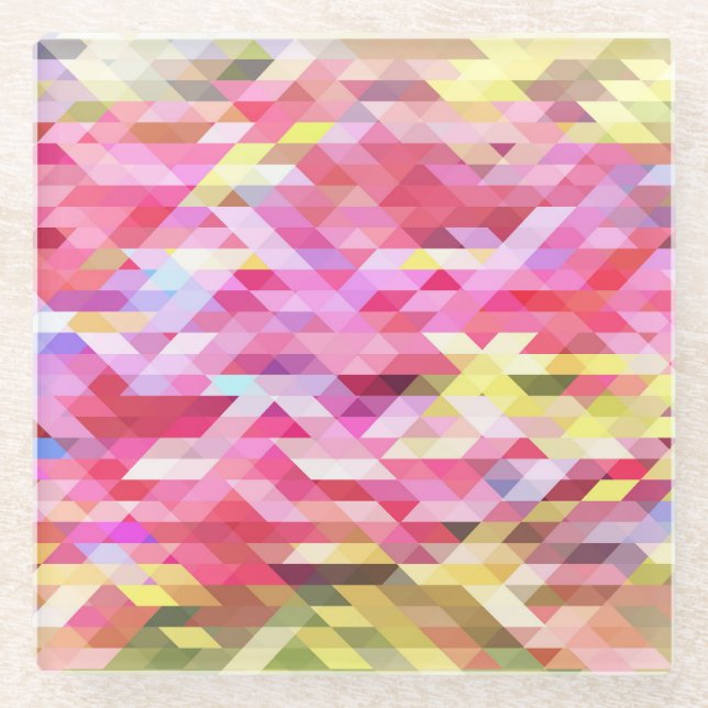Polygonal digital, pink abstract vintage. glass coaster (Front)
