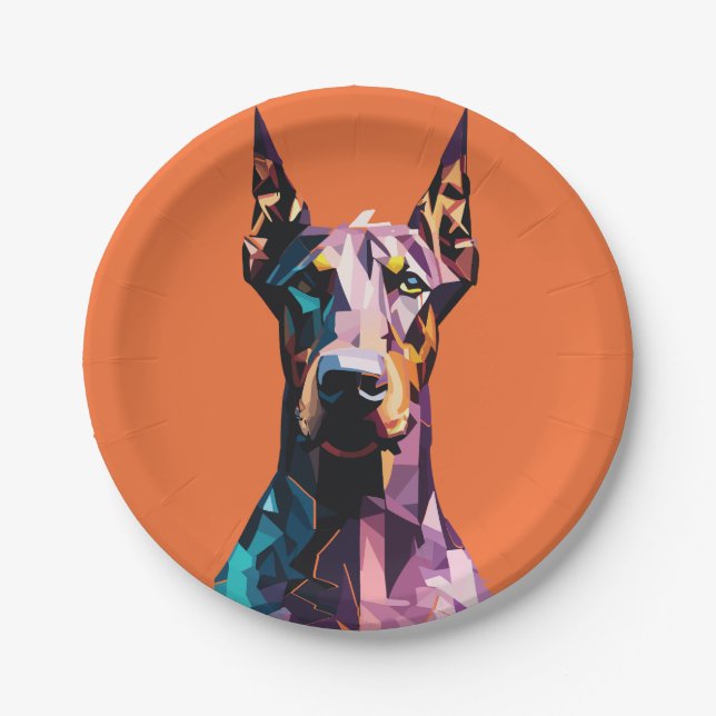 Polygonal Doberman Portrait Paper Plate (Front)