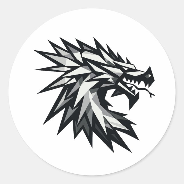 Polygonal dragon head classic round sticker (Front)